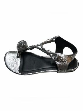Isabel Marant Silver Crackled Leather Tulip Sandals Sz 36
